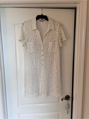 Lace Shirt Mini Dress in White